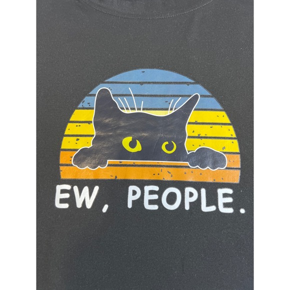 Unbranded Tops - Ew People Cat Retro Sunset Black Crop Top XL Short Sleeve Boxy Graphic Tee